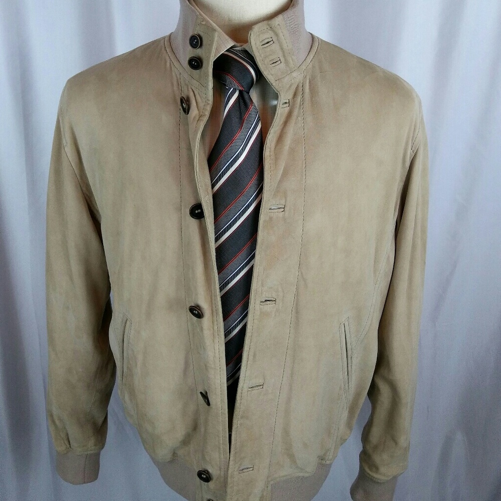 Peter Millar Lambs Leather Bomber Jacket Tan Med